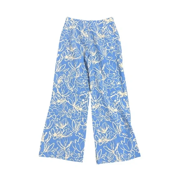 Zara Sky Blue Pants with Cream Floral Pattern size medium wide leg flowy pants - Picture 2 of 6